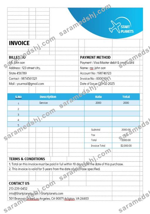 Airlines Aviation Services Invoice Template